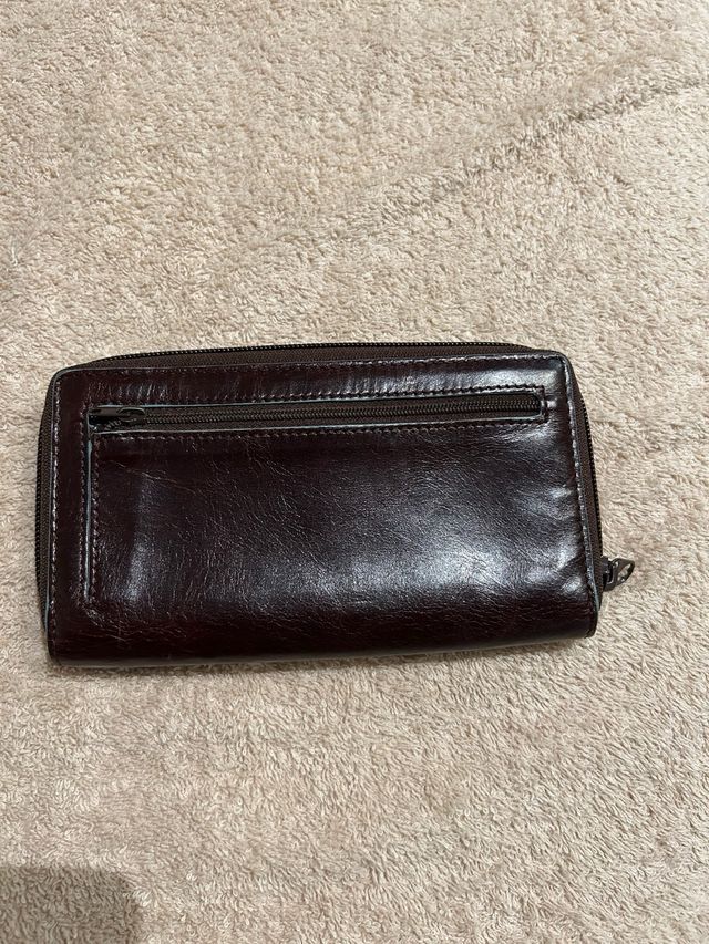 Cartera de piel unisex marrón oscuro