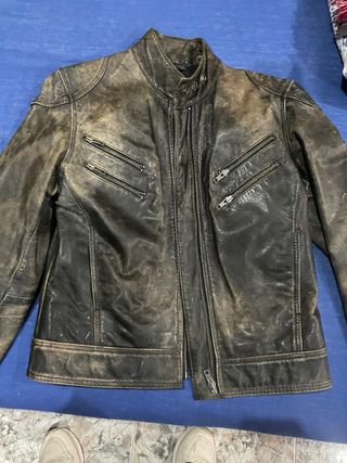 Chaqueta Cuero Mujer Negra Marrón