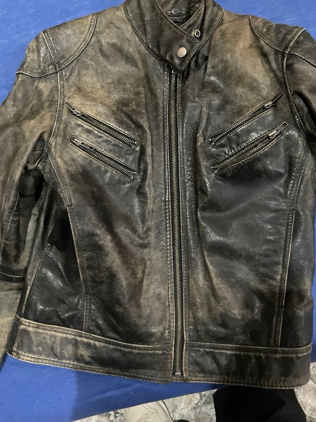 Chaqueta Cuero Mujer Negra Marrón