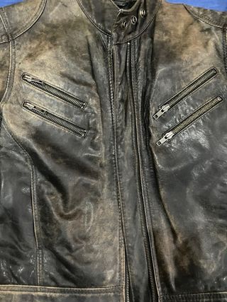 Chaqueta Cuero Mujer Negra Marrón