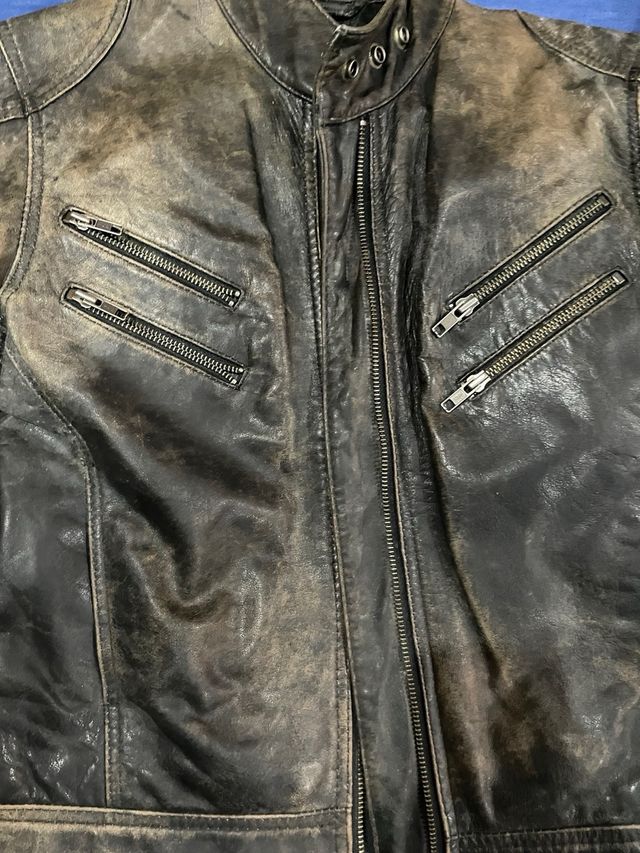 Chaqueta Cuero Mujer Negra Marrón