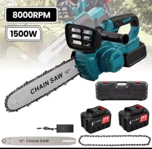 Motosserra Recarrregável de 12 Polegadas (2 Baterias)