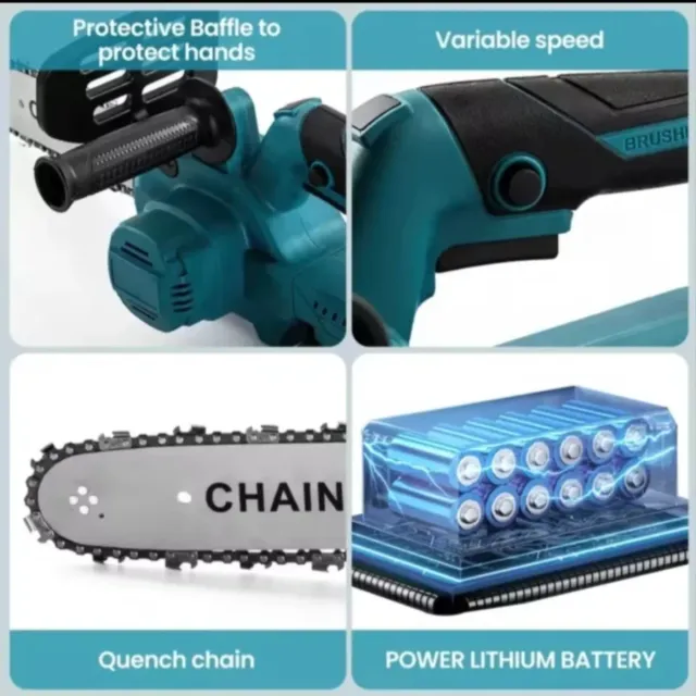 Motosserra Recarrregável de 12 Polegadas (2 Baterias)