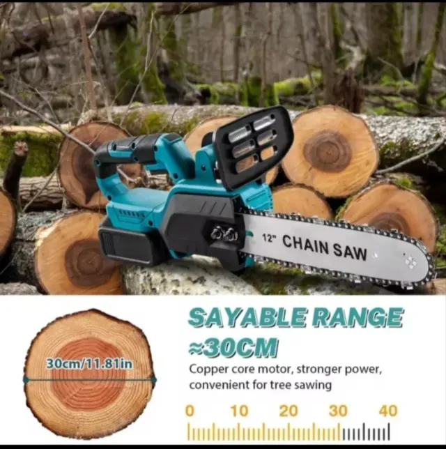 Motosserra Recarrregável de 12 Polegadas (2 Baterias)