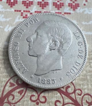 PLATA 5 pesetas 1883 moneda de Alfonso XII