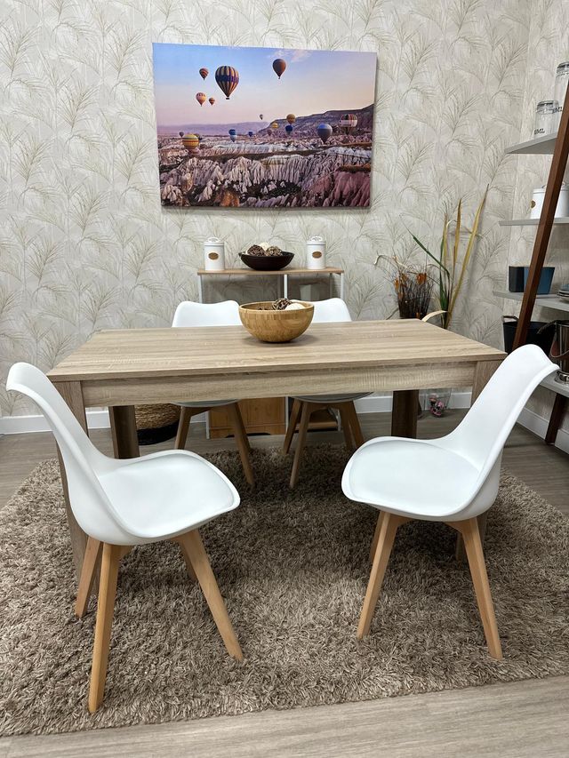 Mesa Comedor + 4 Sillas Diseño Nórdico