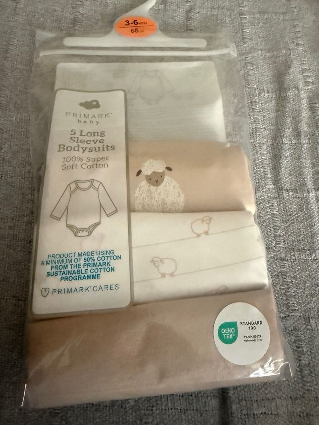 Pack 3 Bodies Manga Larga Bebé Primark 3-6 Meses