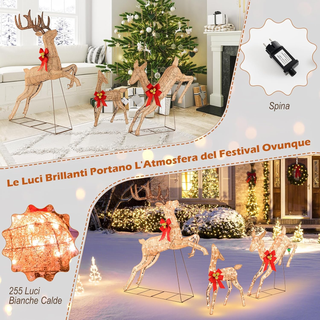 Set di 3 Renne Natalizie Illuminate, Famiglia di R