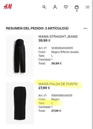 Falda premamá punto negra Talla L sin estrenar