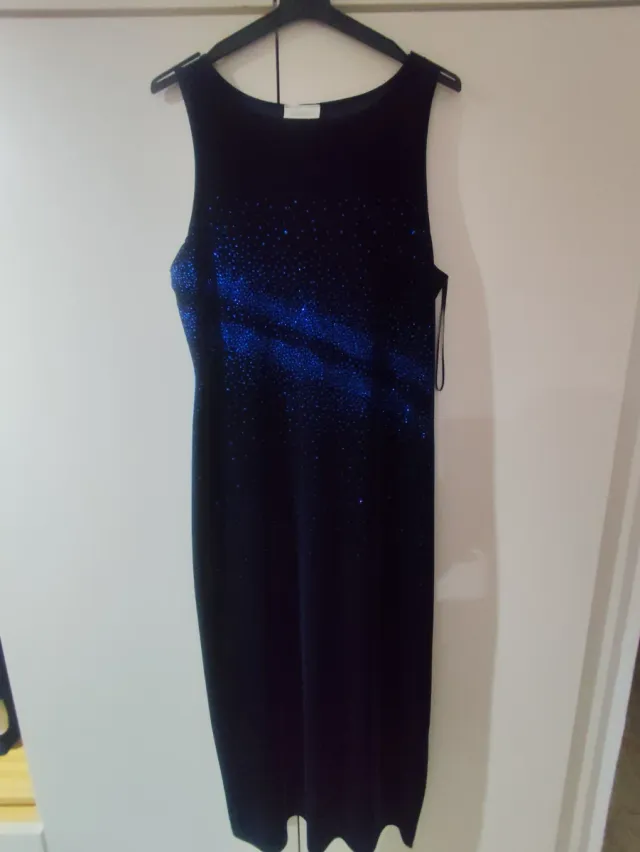 Vestido fiesta azul eléctrico L pedrería