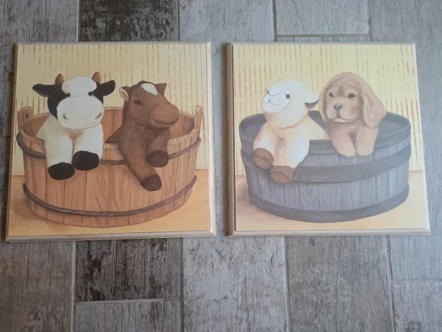 Lote 2 cuadros infantiles animales