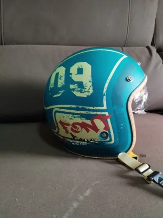 Casco Moto Retro Azul y Amarillo Tamaño M