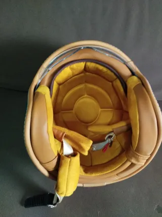 Casco Moto Retro Azul y Amarillo Tamaño M