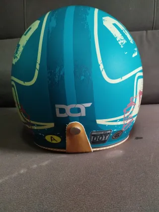 Casco Moto Retro Azul y Amarillo Tamaño M