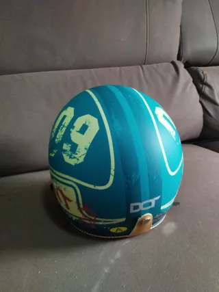 Casco Moto Retro Azul y Amarillo Tamaño M