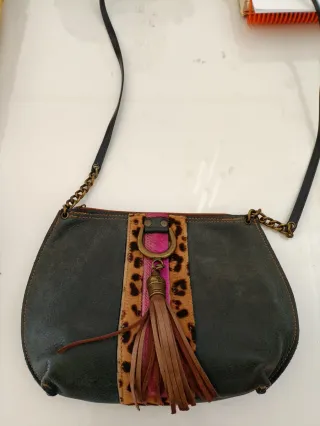 Bolso Piel Francis y teo Negro,azul marino y rosa.