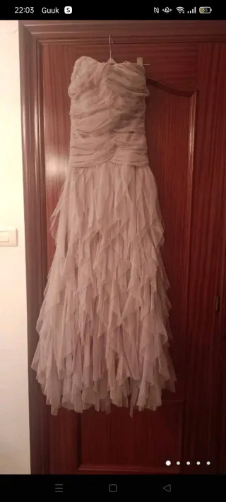 Vestido palabra de honor tul beige talla S