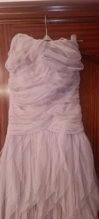 Vestido palabra de honor tul beige talla S