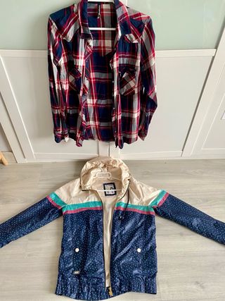 Camisa cuadros y cortavientos talla S