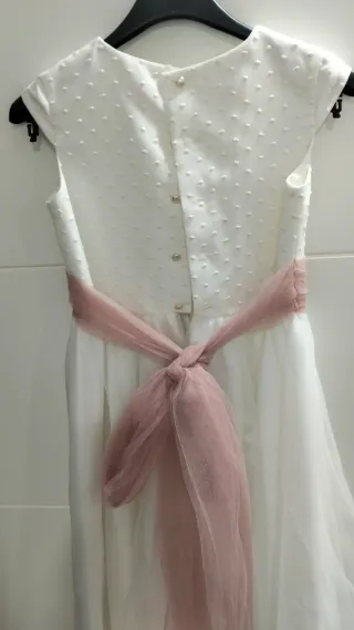Vestido blanco comunión rosa