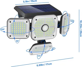 Faretto LED Solare 4 Pannelli Sensore Impermeabile