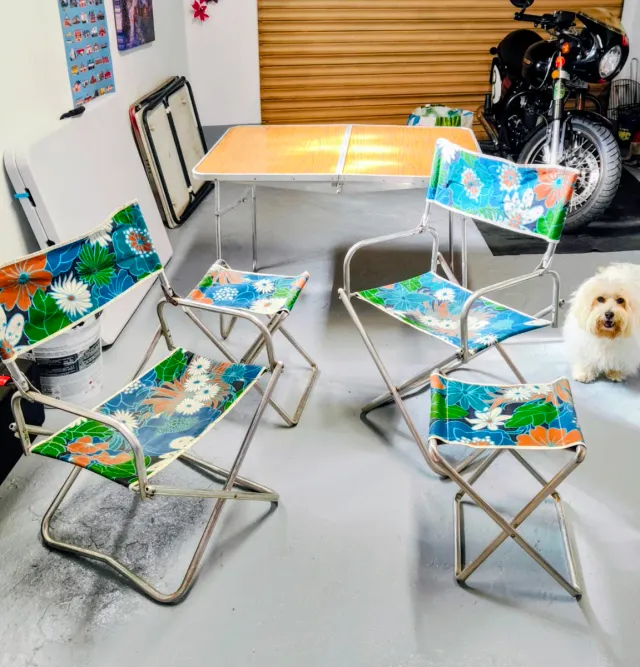 Mesa y 4 Sillas Plegables Camping Flores