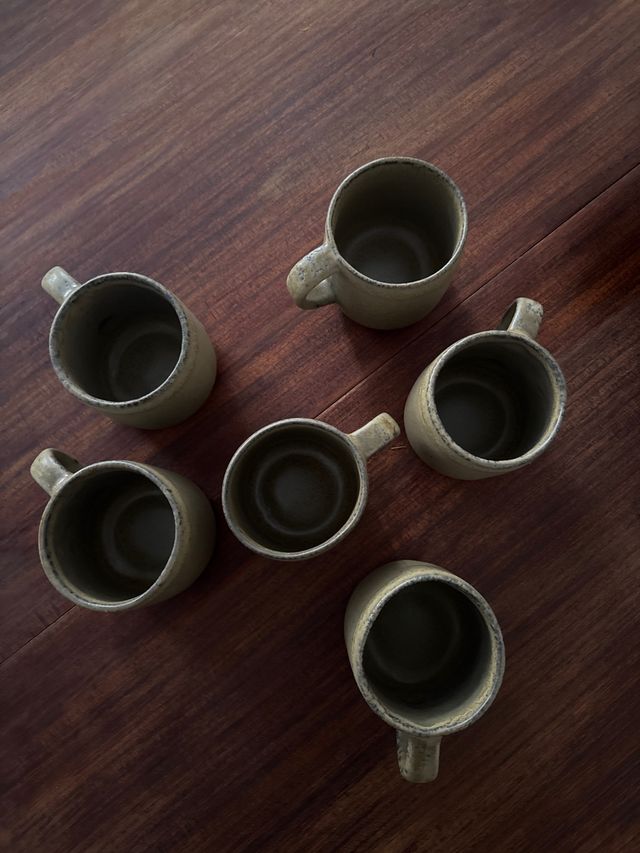 Juego 6 Tazas Cerámica Beige y Marrón