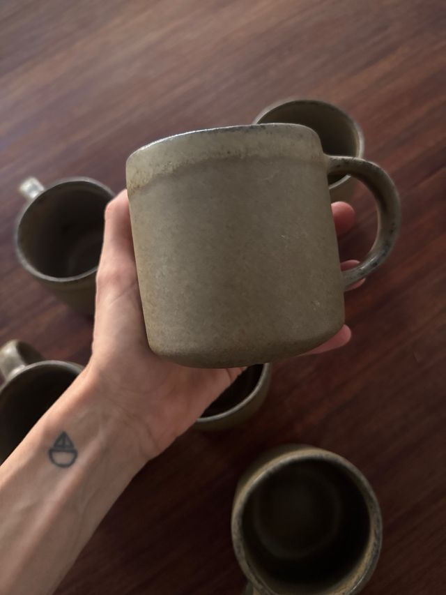 Juego 6 Tazas Cerámica Beige y Marrón