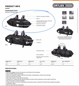 Bolsa Manillar Bikepacking Ortlieb Negra 9L