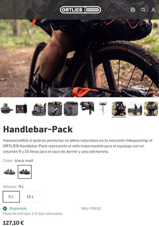 Bolsa Manillar Bikepacking Ortlieb Negra 9L