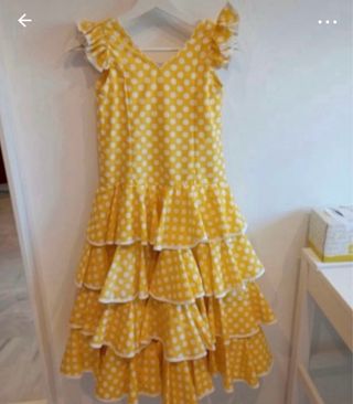 Traje de flamenca niña amarillo lunares
