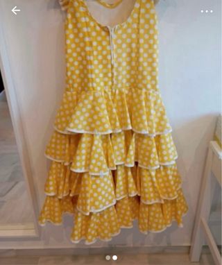 Traje de flamenca niña amarillo lunares