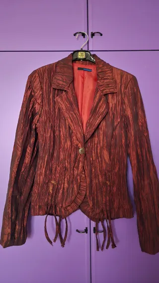 Giacca elegante in raso marrone/rosso