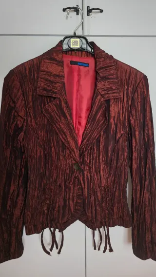 Giacca elegante in raso marrone/rosso