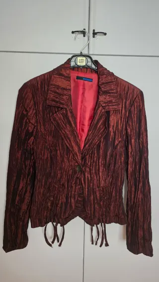 Giacca elegante in raso marrone/rosso