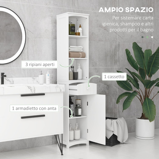 Mobiletto a Colonna Bagno Salvaspazio in MDF Bianc