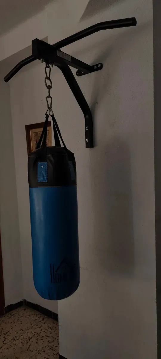 Saco de boxeo y barra de dominadas