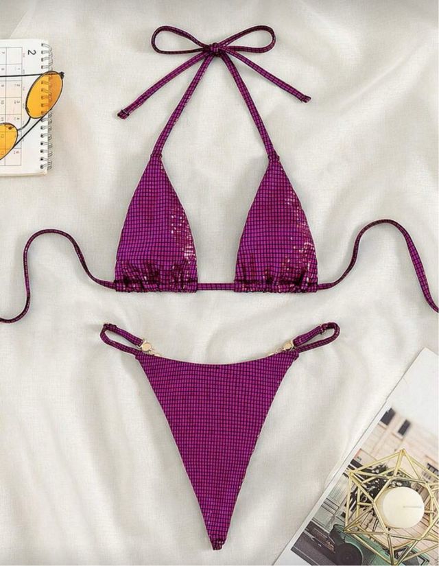 Micro bikini morado con brillos Talla M