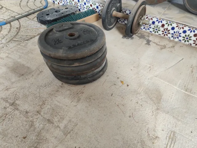 Banco de pesas, barra y discos