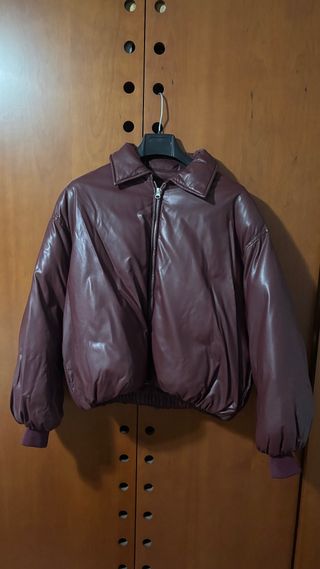 Chaqueta bomber cuero burdeos