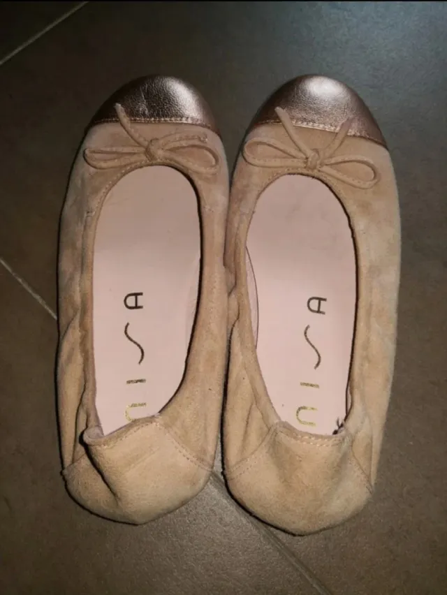 Bailarinas Unisa Serraje Niña Beige y Dorado