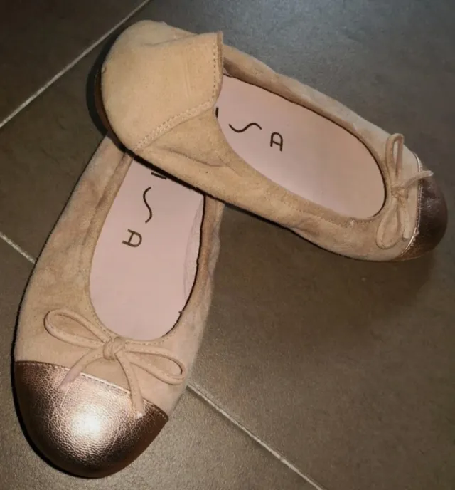 Bailarinas Unisa Serraje Niña Beige y Dorado