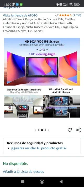 Radio Android ATOTO Multimedia Coche 7 pulgadas