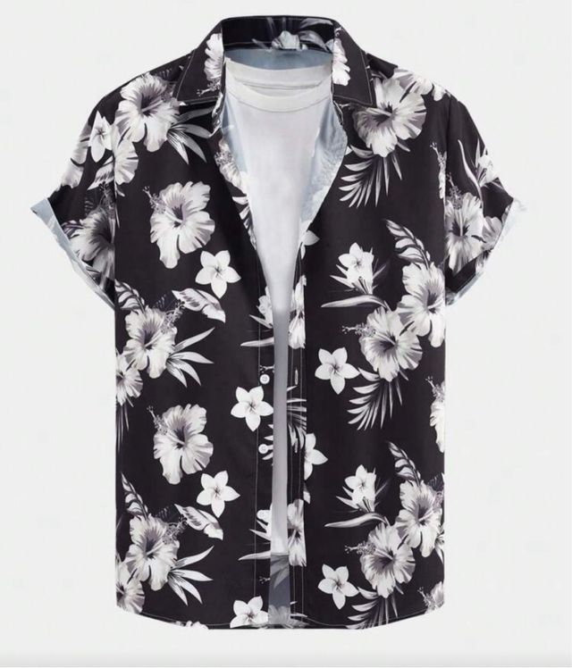 Camisa floral negra y blanca XXL