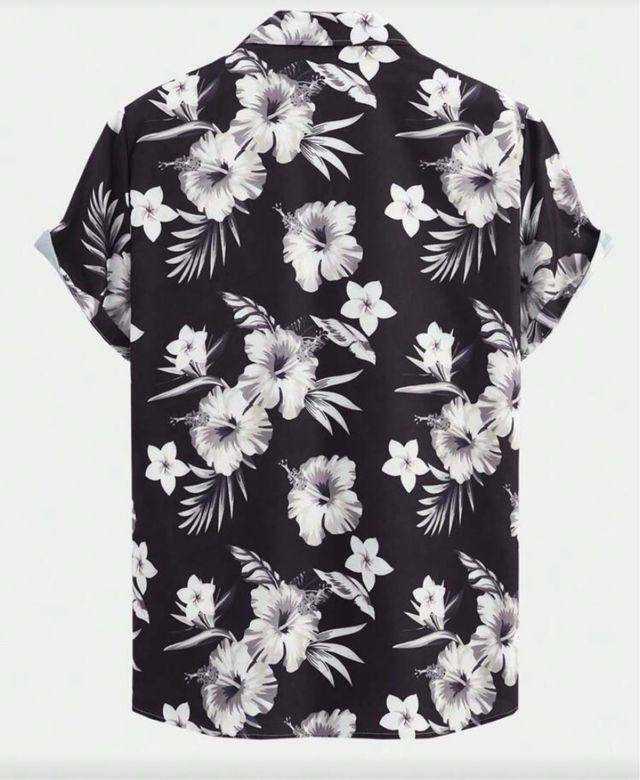 Camisa floral negra y blanca XXL