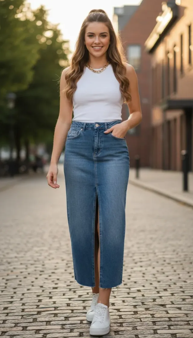 Falda vaquera larga con abertura