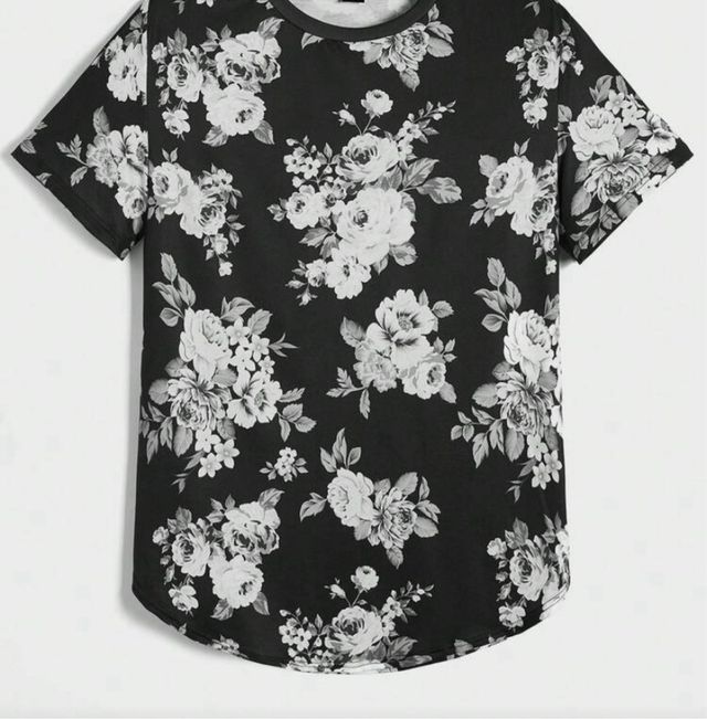 Camiseta floral XXL negra y blanca hombre
