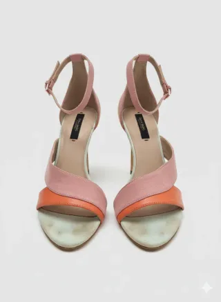 Sandalias Zara tacón rosa y naranja