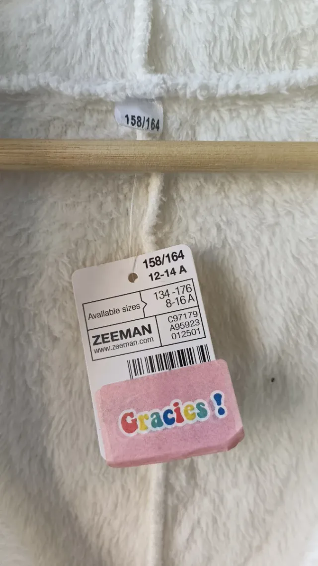 Pijama blanco tipo mono para 12-14 años (nuevo)