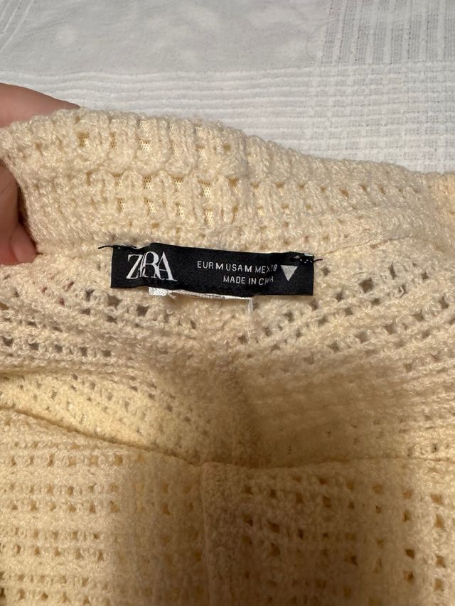 Shorts de punto crochet beige y negro